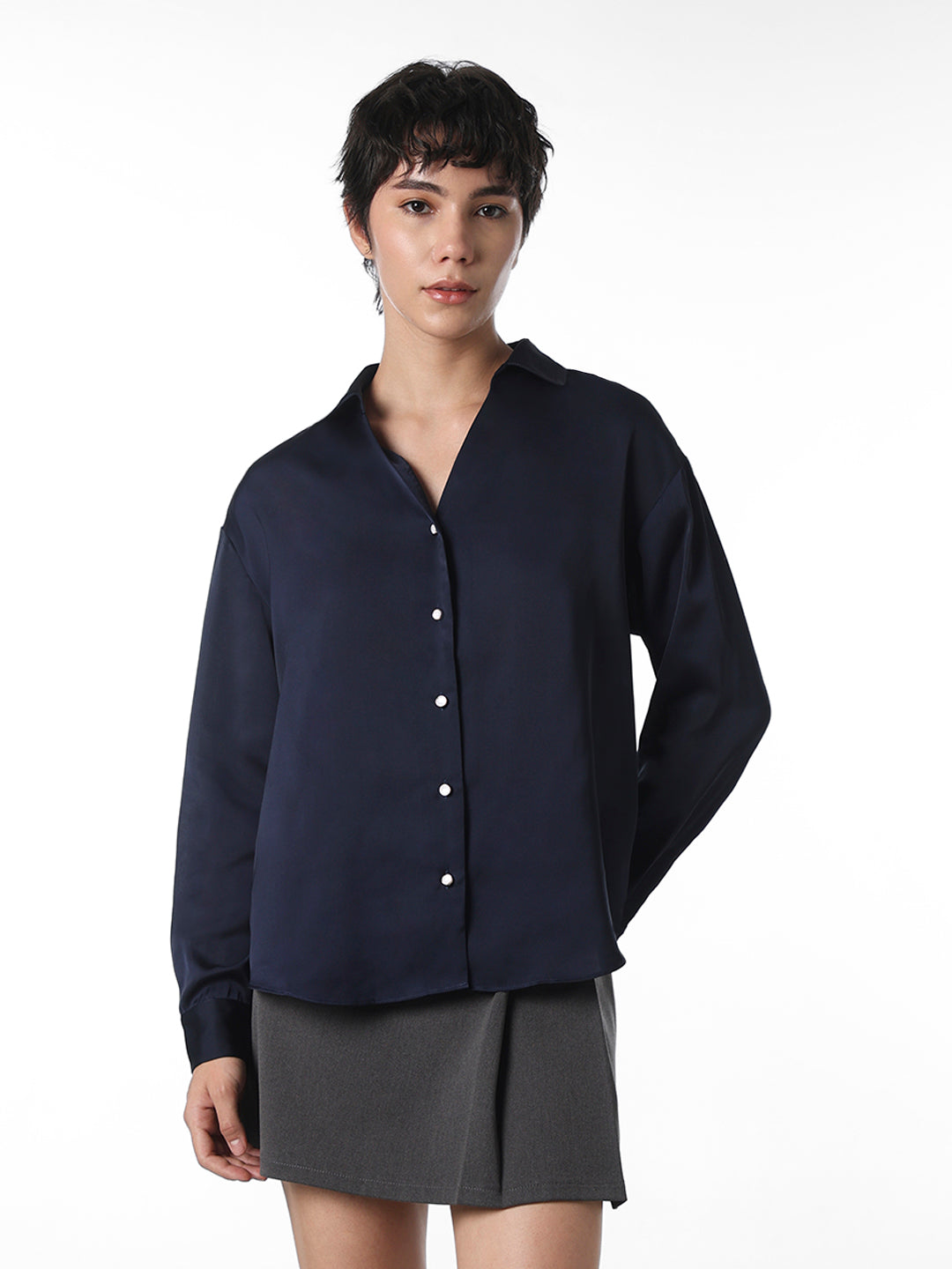 Navy Blue Satin Shirt