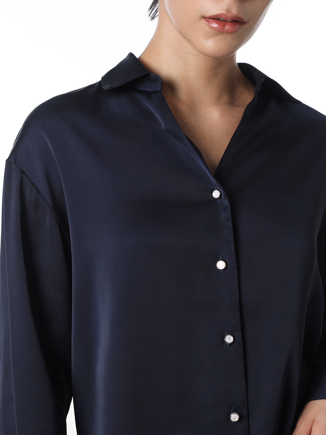 Navy Blue Satin Shirt