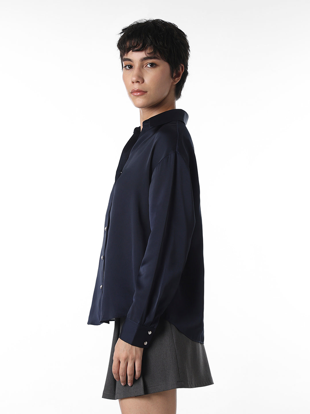 Navy Blue Satin Shirt