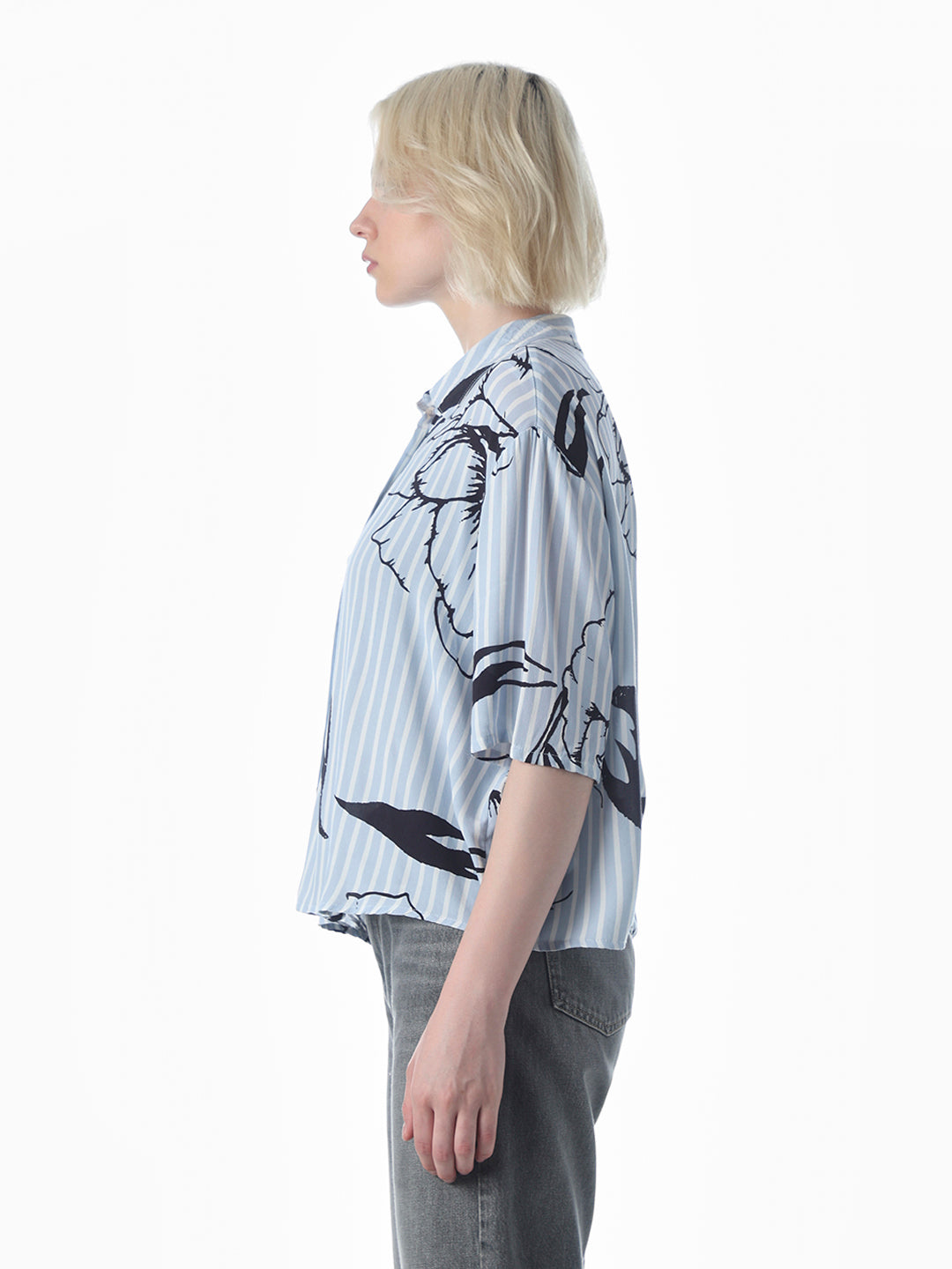 Blue Printed Cropped Shirt