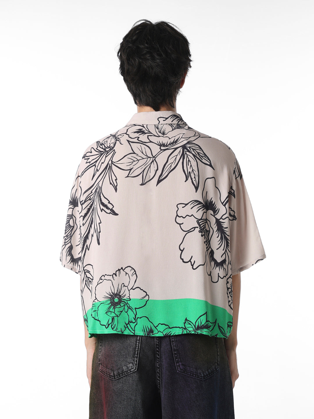 Beige Floral Cropped Shirt