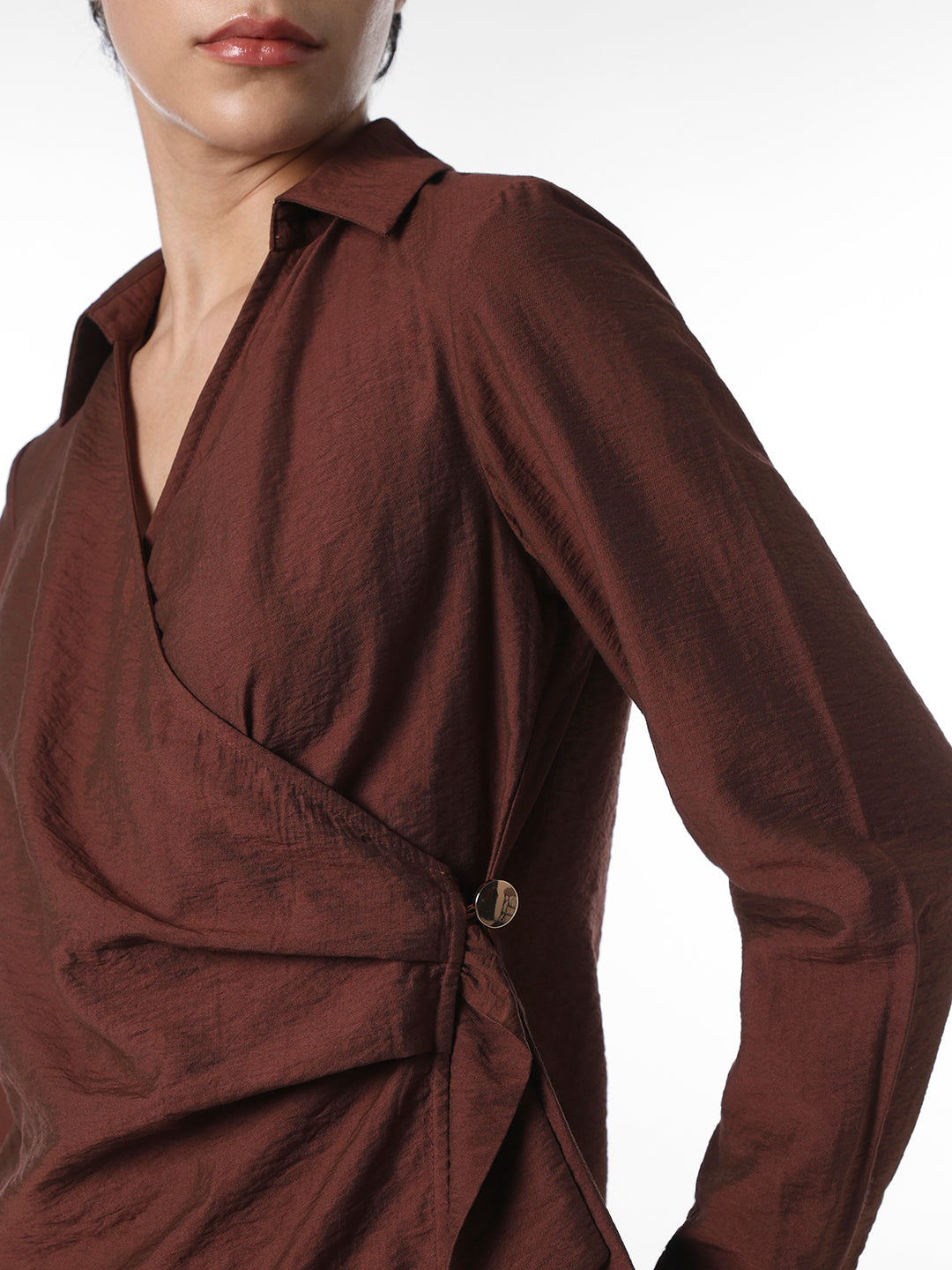 Maroon Ruched Wrap Shirt