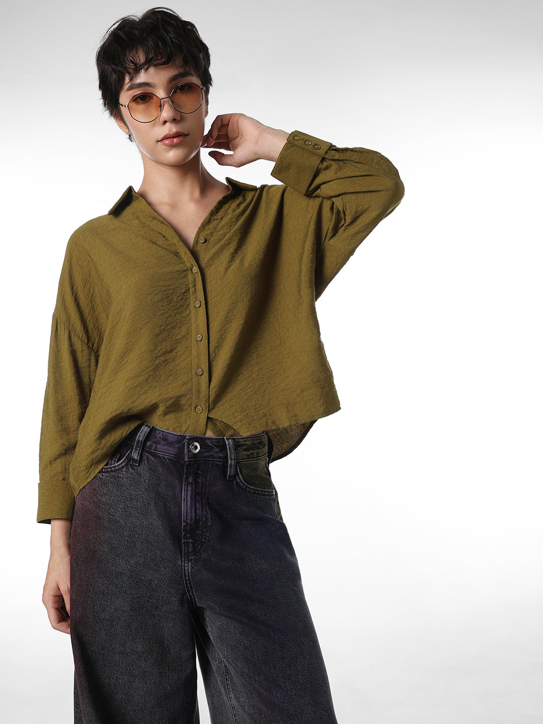 Olive Drop Shoulder Shirt