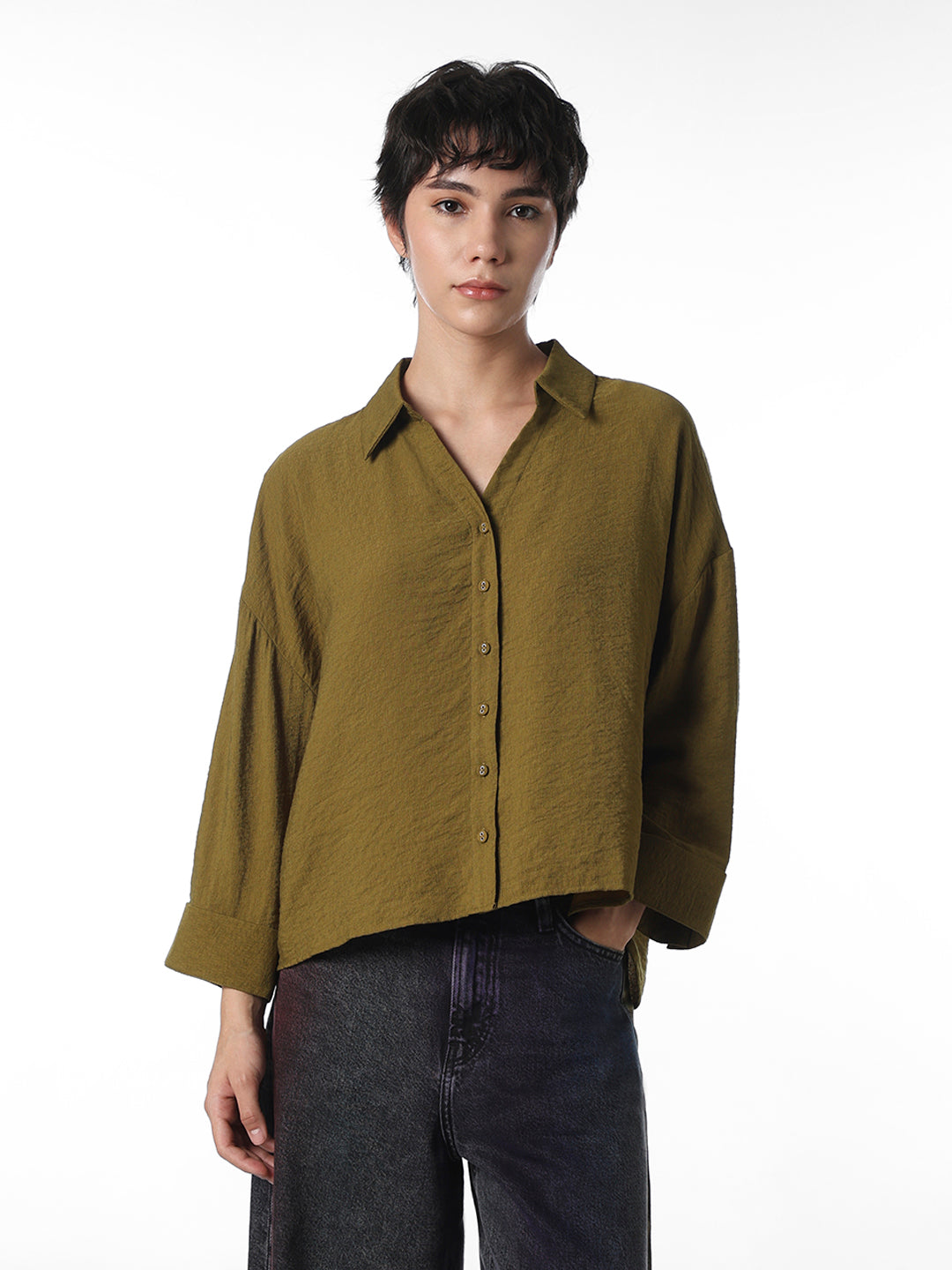 Olive Drop Shoulder Shirt