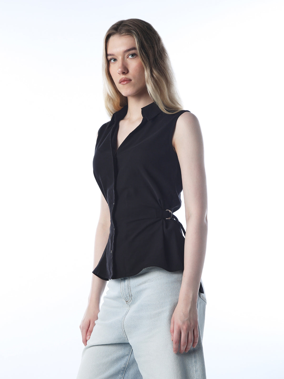 Buckle Detail Sleeveless Shirt