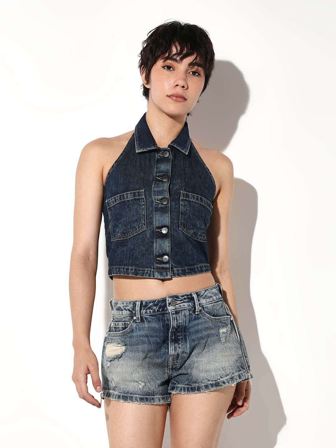 Halter Neck Denim Top