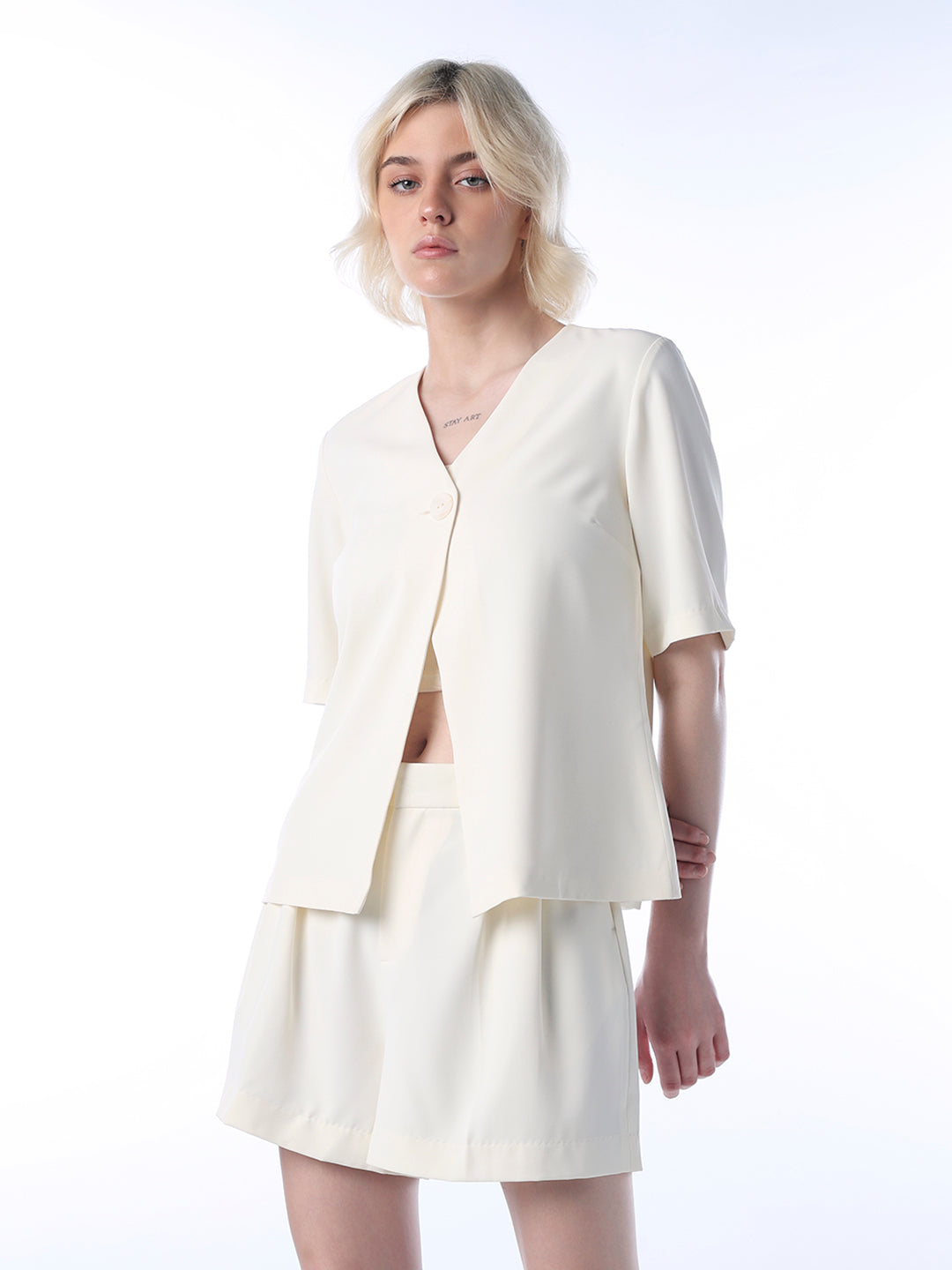 V-Neck Short Sleeves Shacket