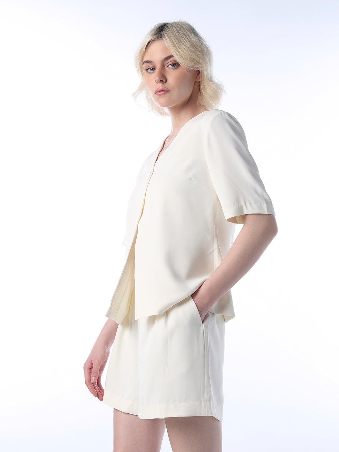 V-Neck Short Sleeves Shacket