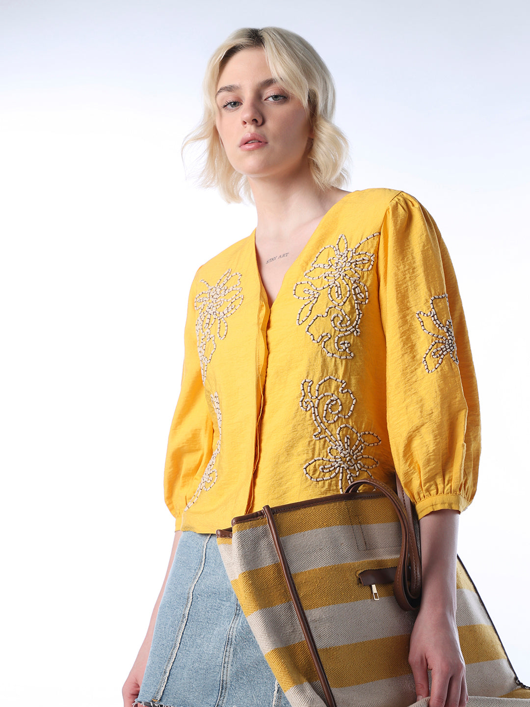 Embroidered V-Neck Top