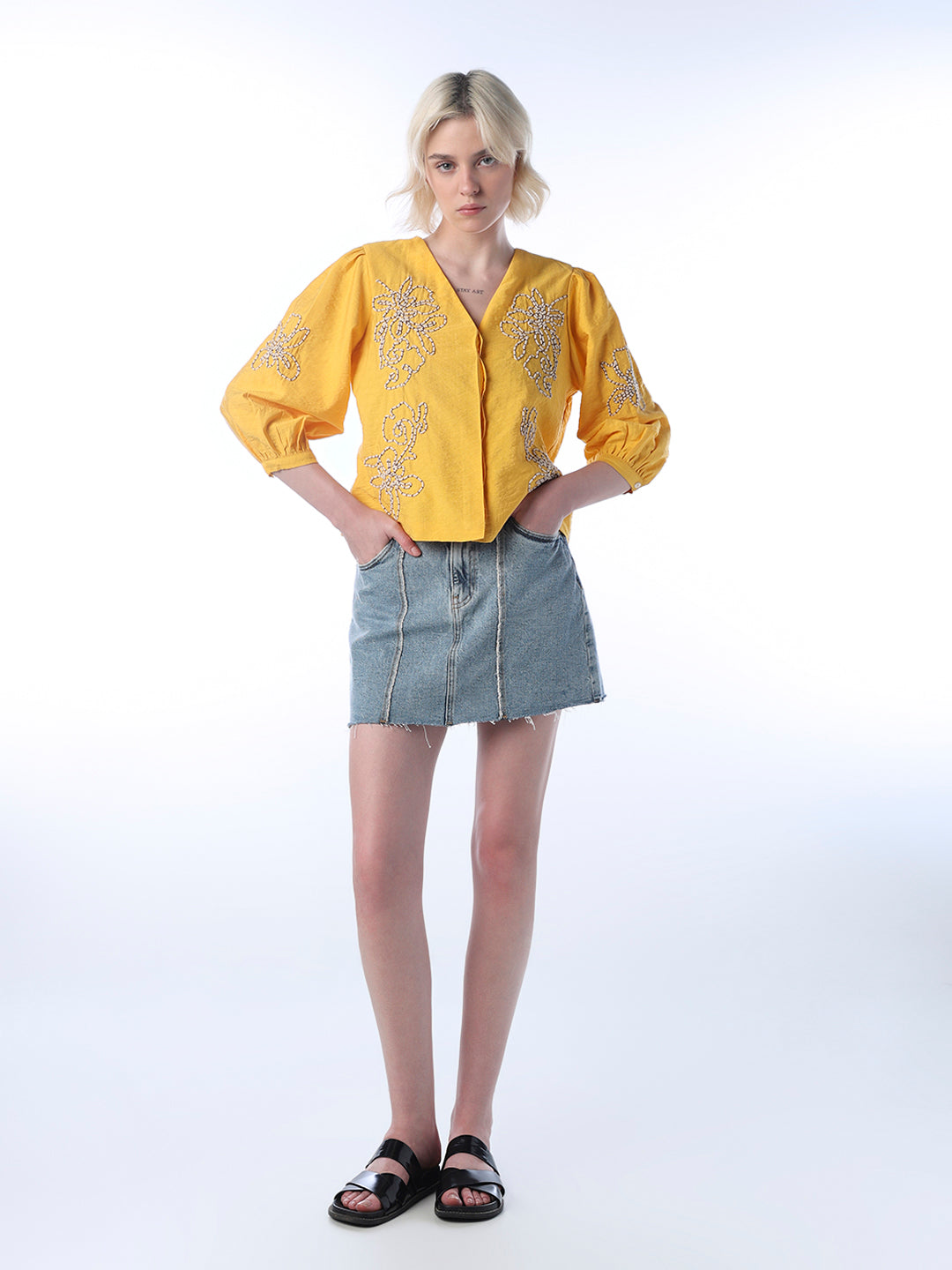 Embroidered V-Neck Top