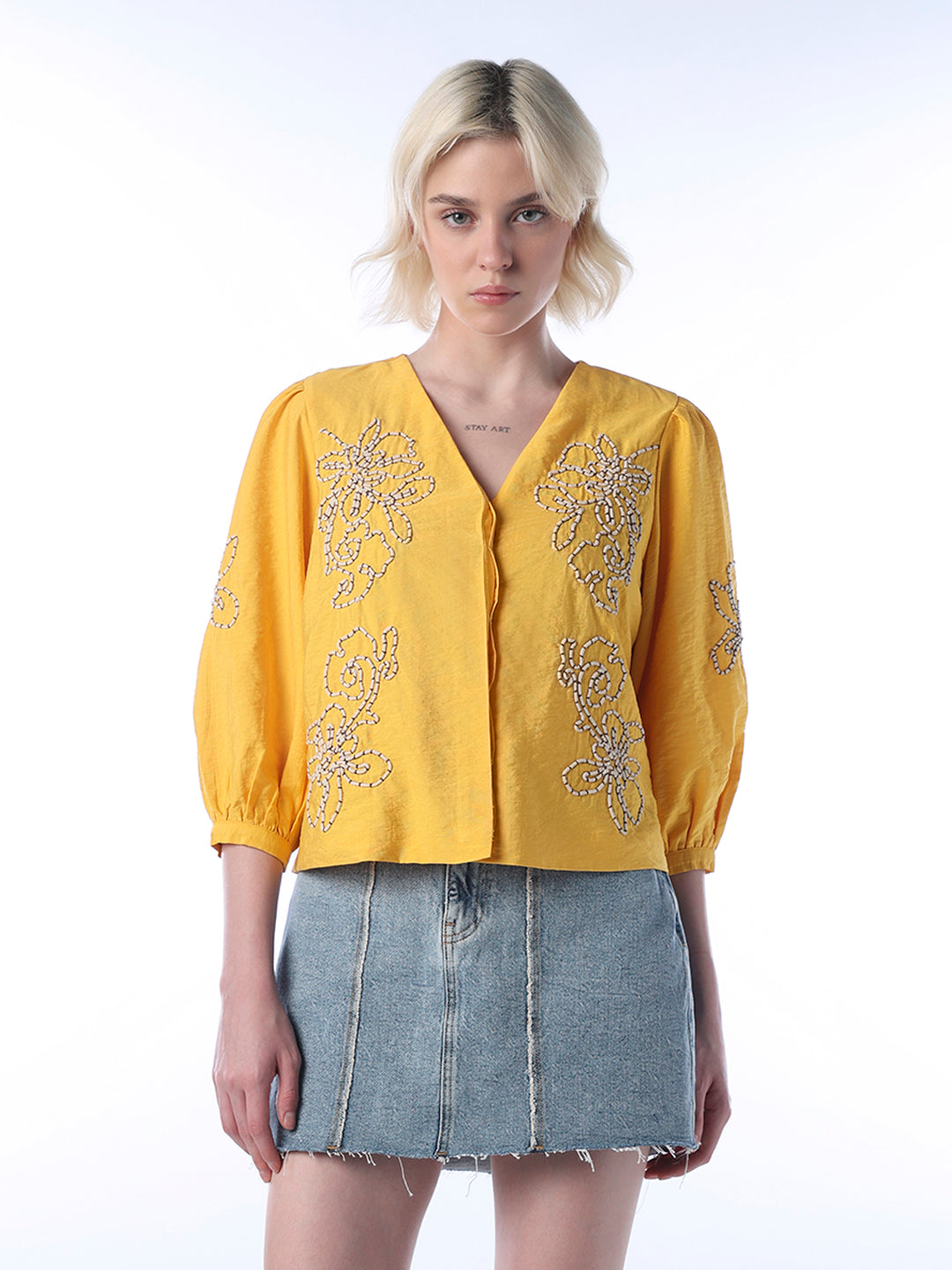 Embroidered V-Neck Top