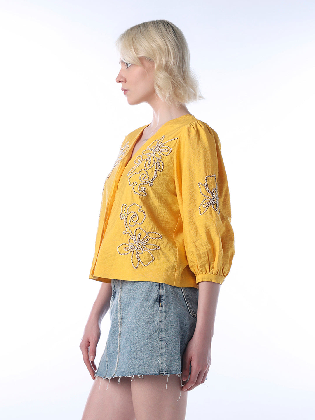 Embroidered V-Neck Top