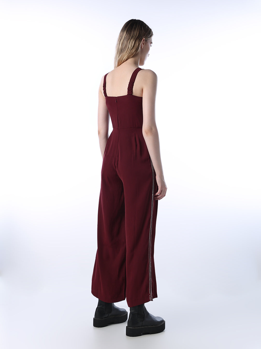 Maroon Contrast Side Tape Jumpsuit