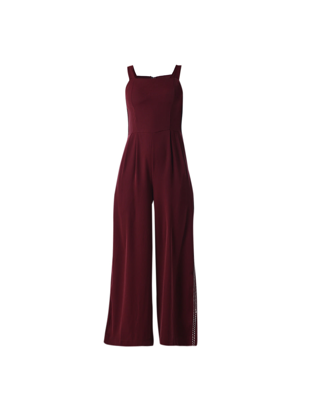 Maroon Contrast Side Tape Jumpsuit