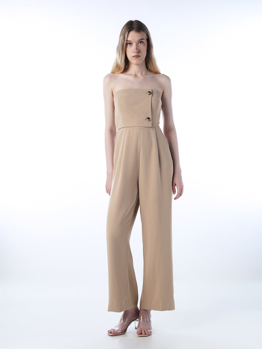 Beige Off-Shoulder Jumpsuit