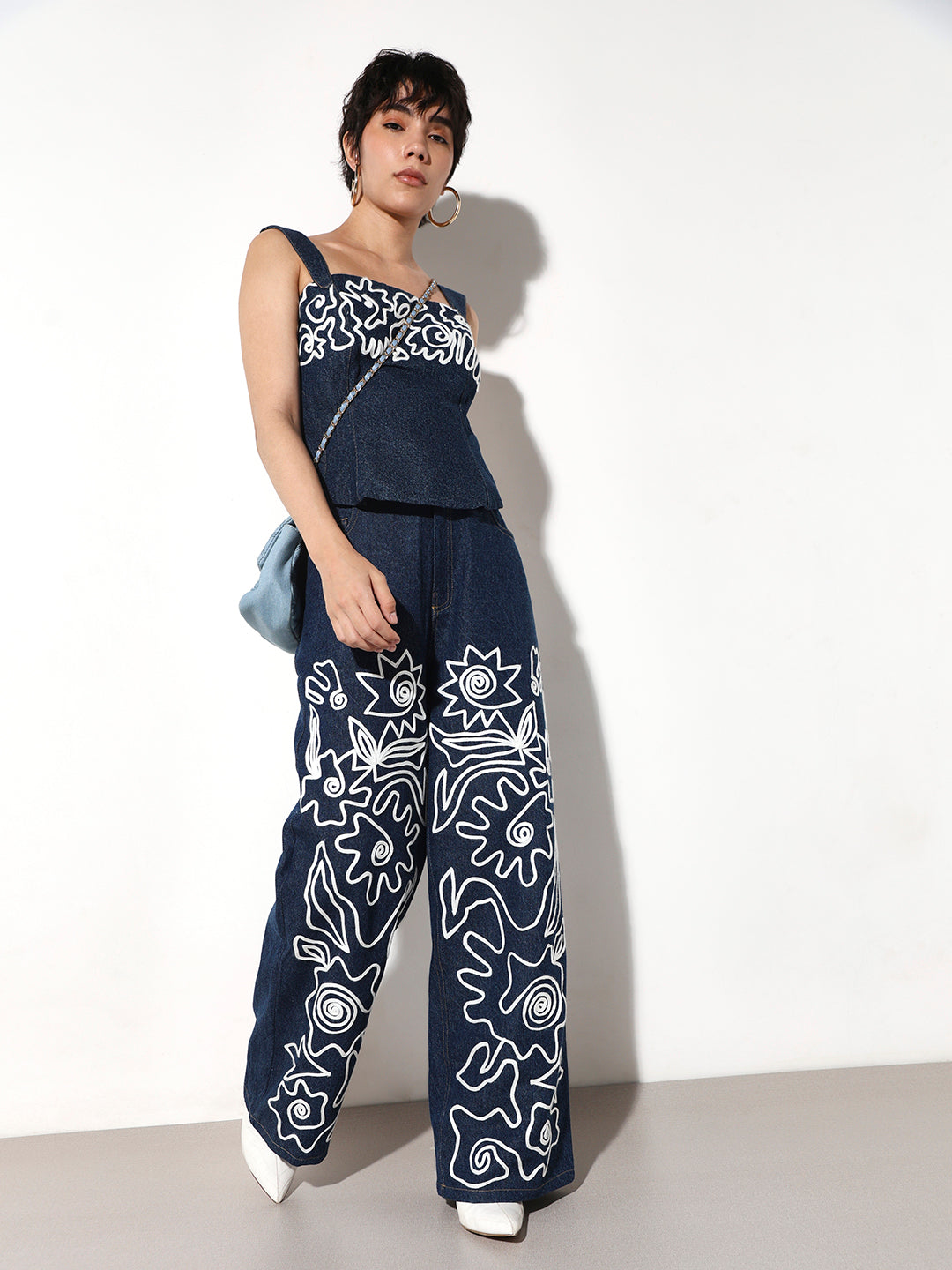 Floral Applique Wide Leg Jeans
