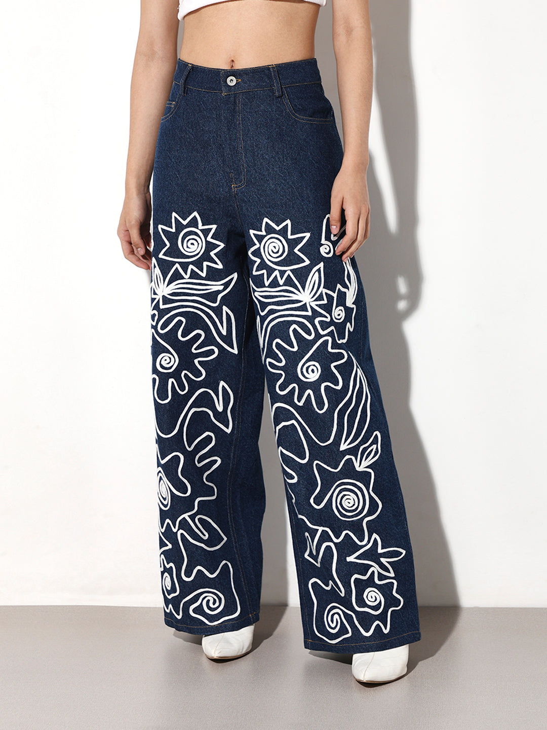 Floral Applique Wide Leg Jeans