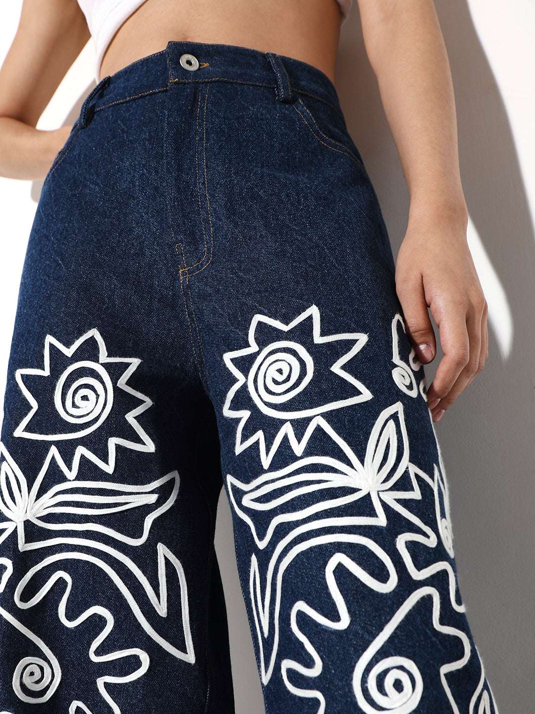 Floral Applique Wide Leg Jeans