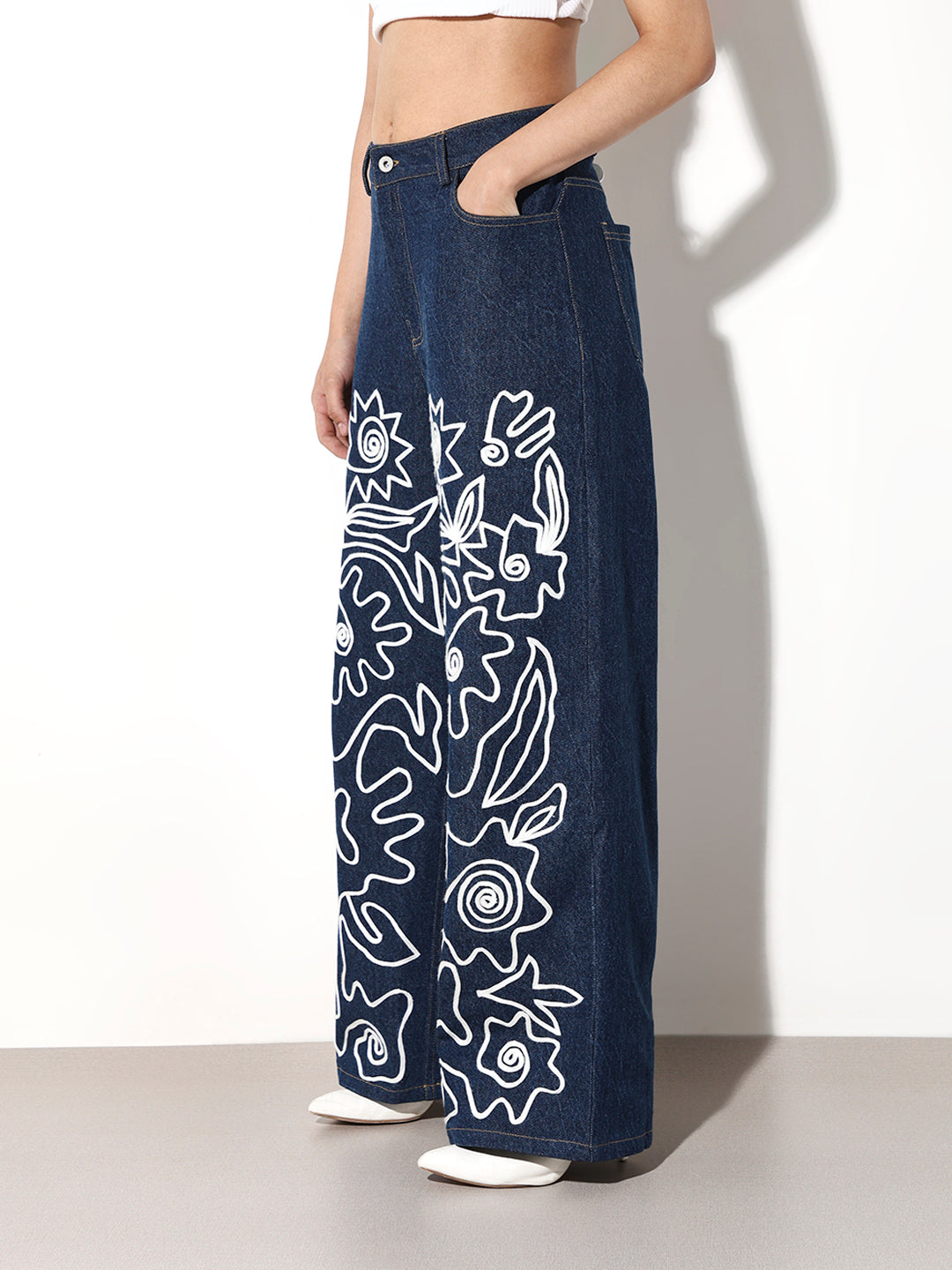 Floral Applique Wide Leg Jeans