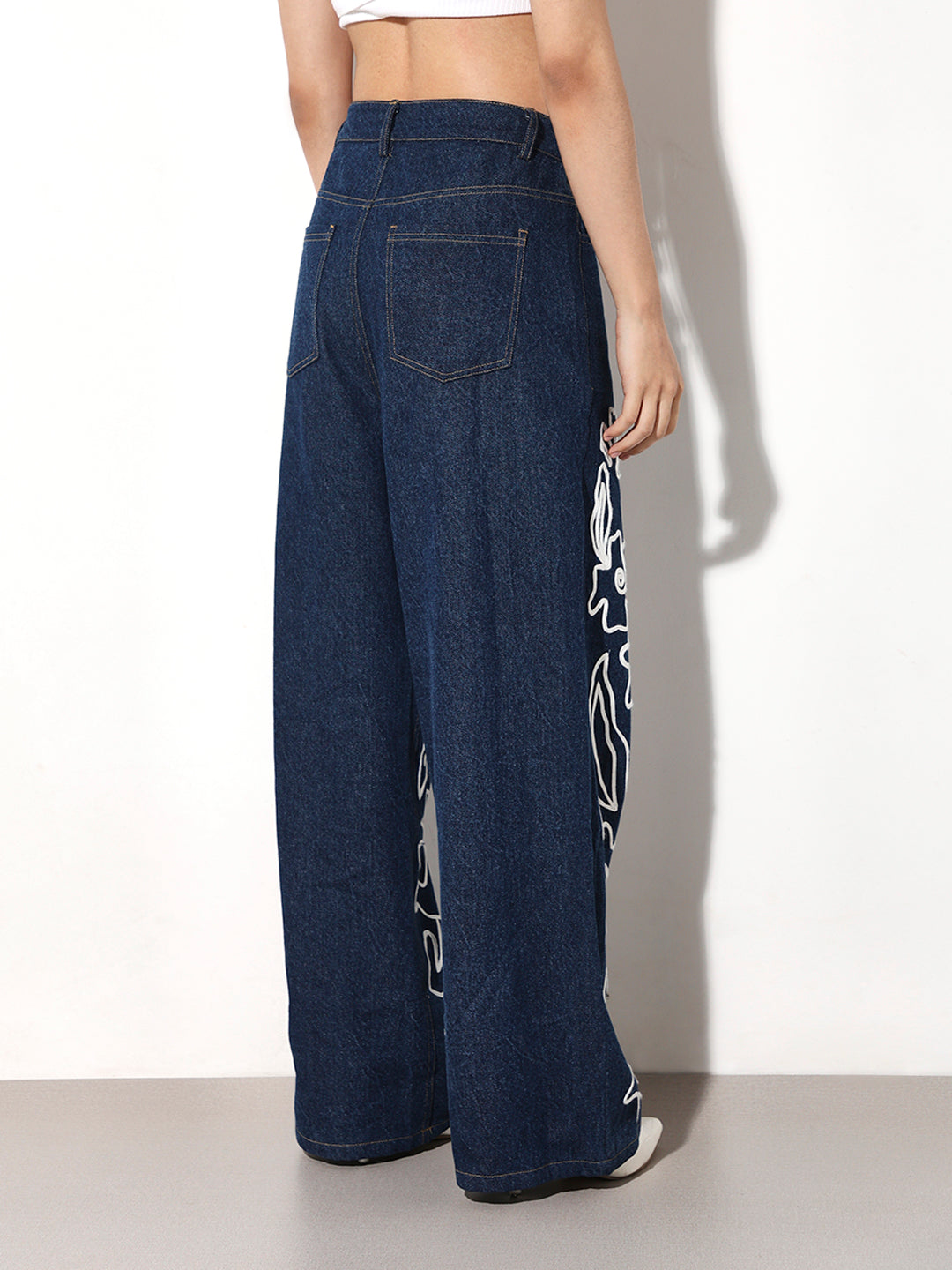 Floral Applique Wide Leg Jeans