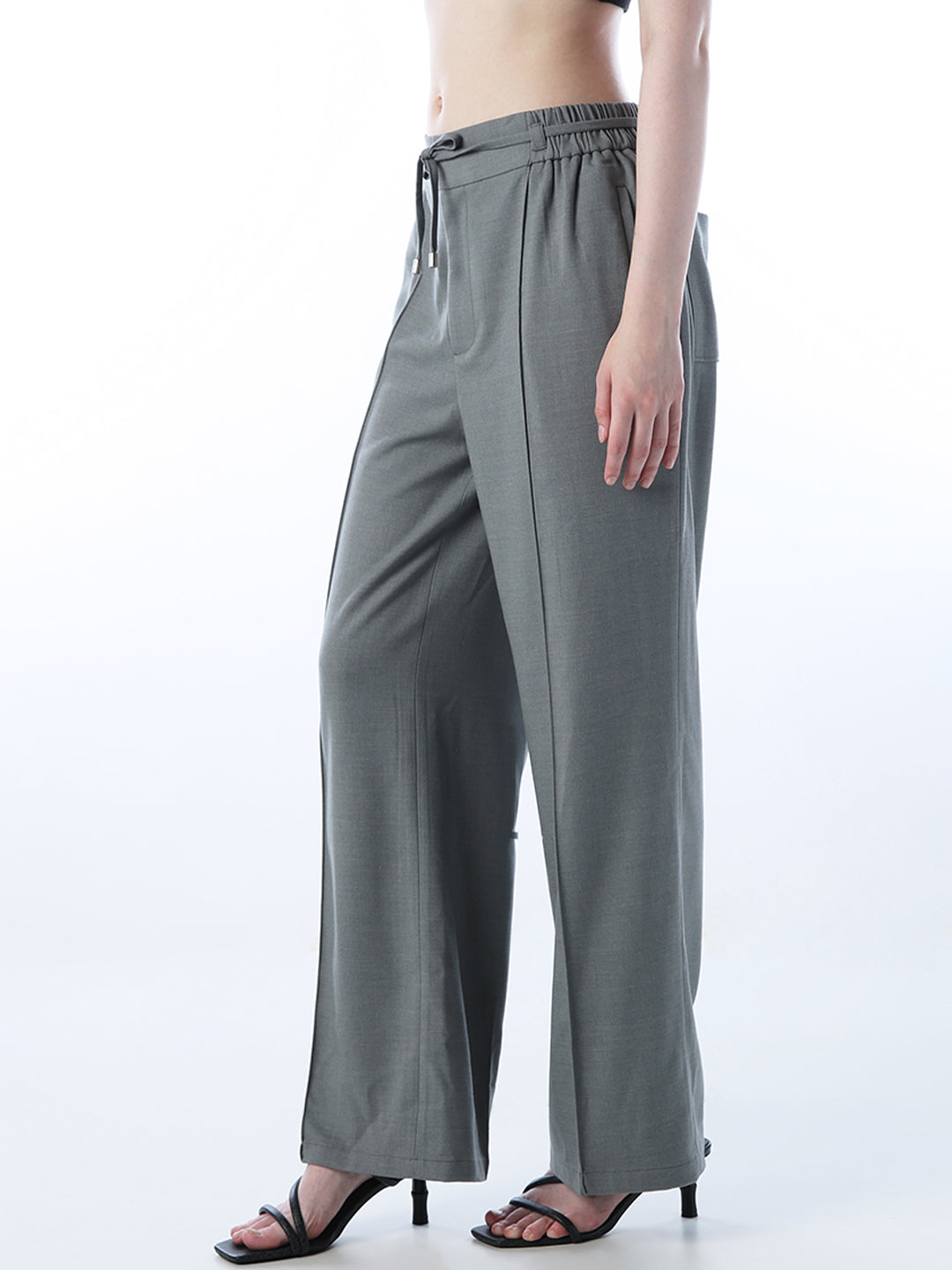 Grey Belted Flared Pants