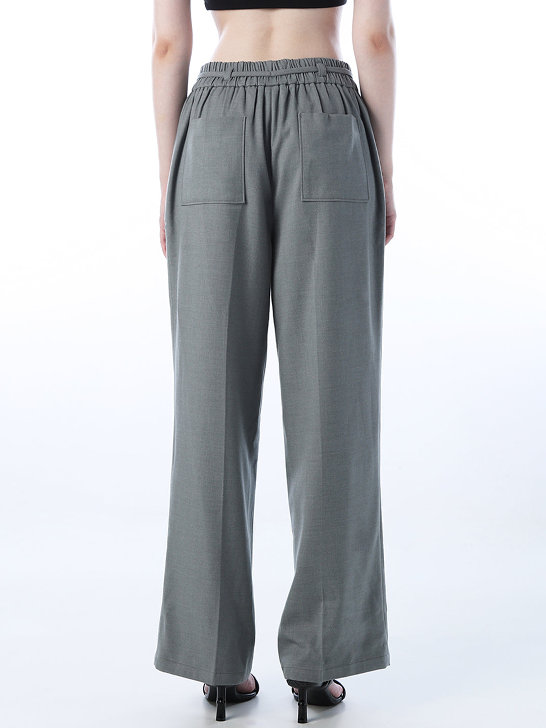 Grey Belted Flared Pants