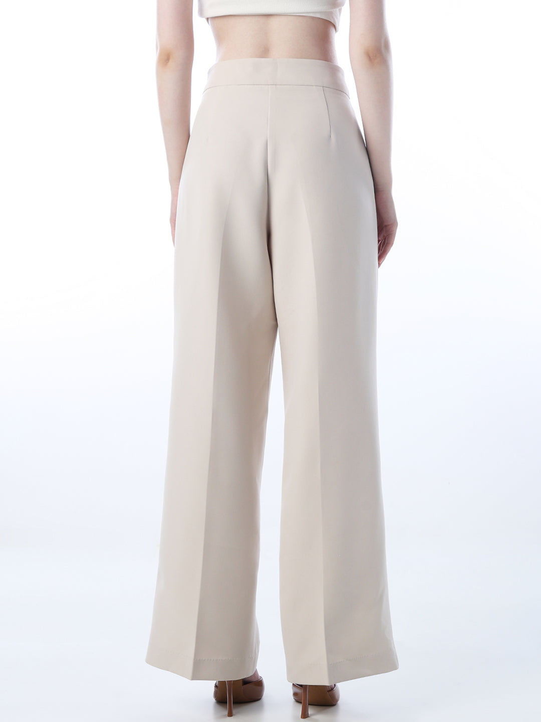 Beige Belt Detail Flared Pants