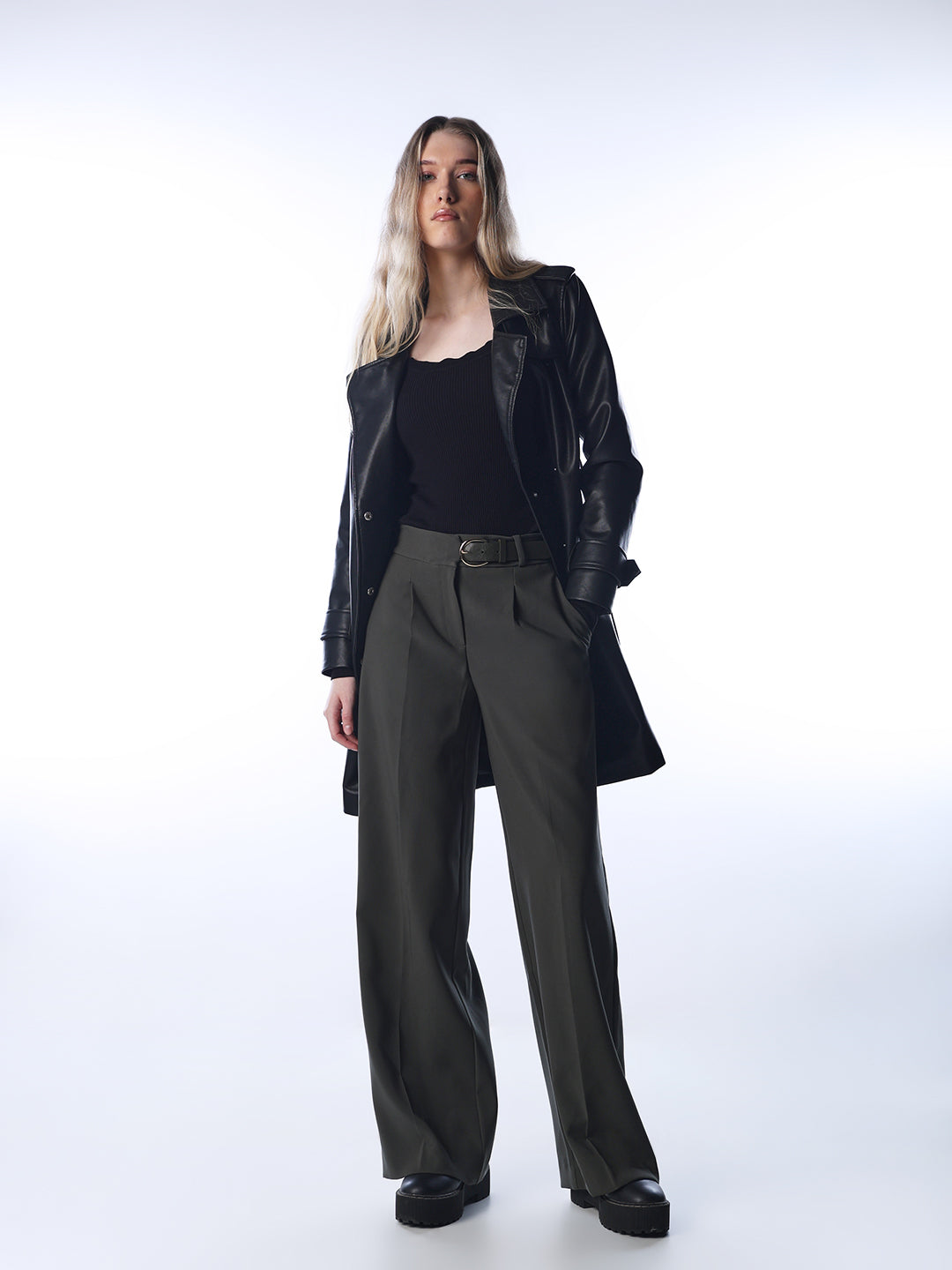 Belt Detail Flared Pants