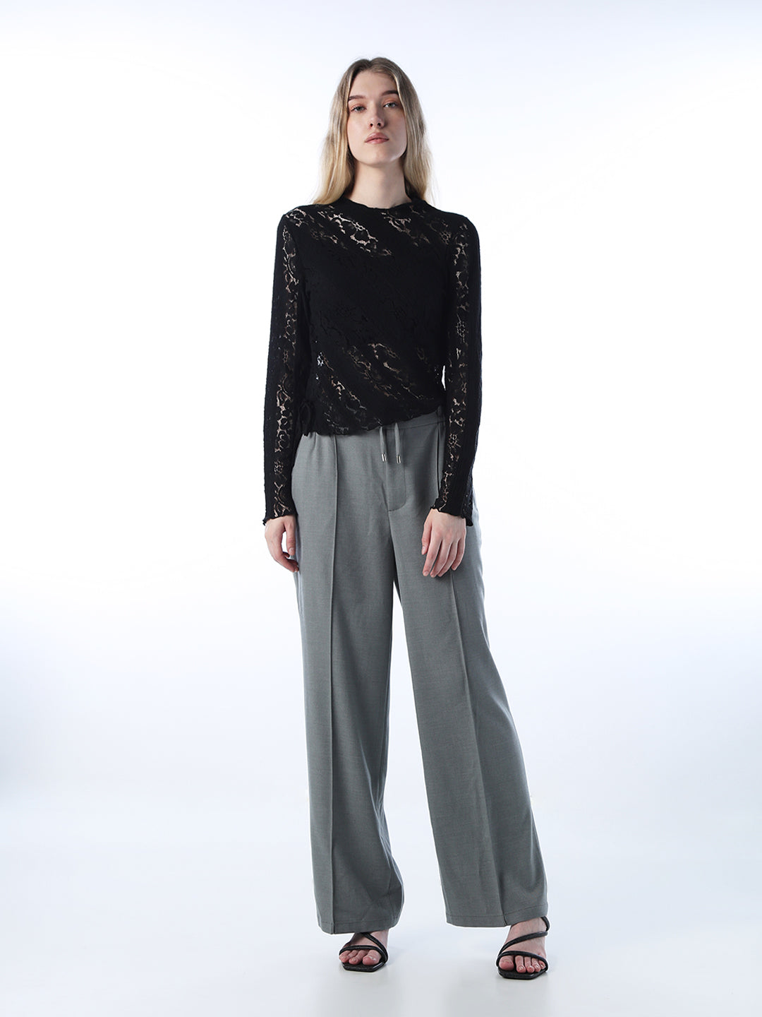 Mock-Neck Lace Top - Black