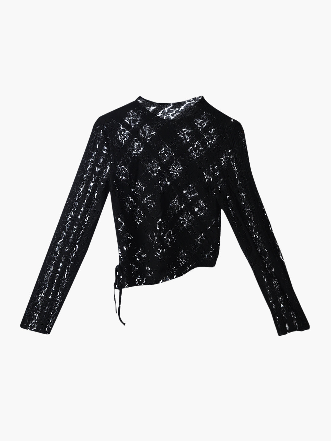 Mock-Neck Lace Top - Black