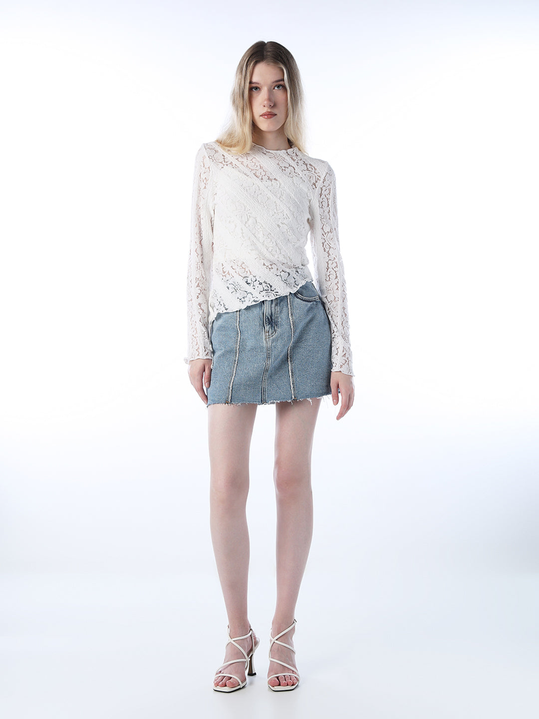 Mock-Neck Lace Top - White