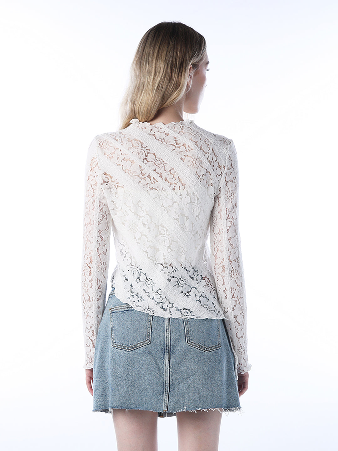 Mock-Neck Lace Top - White