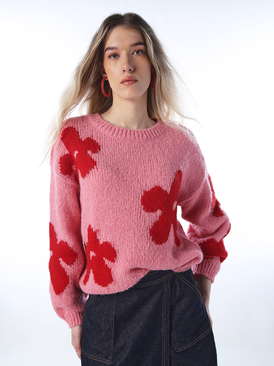 Floral Rib-Knit Pullover