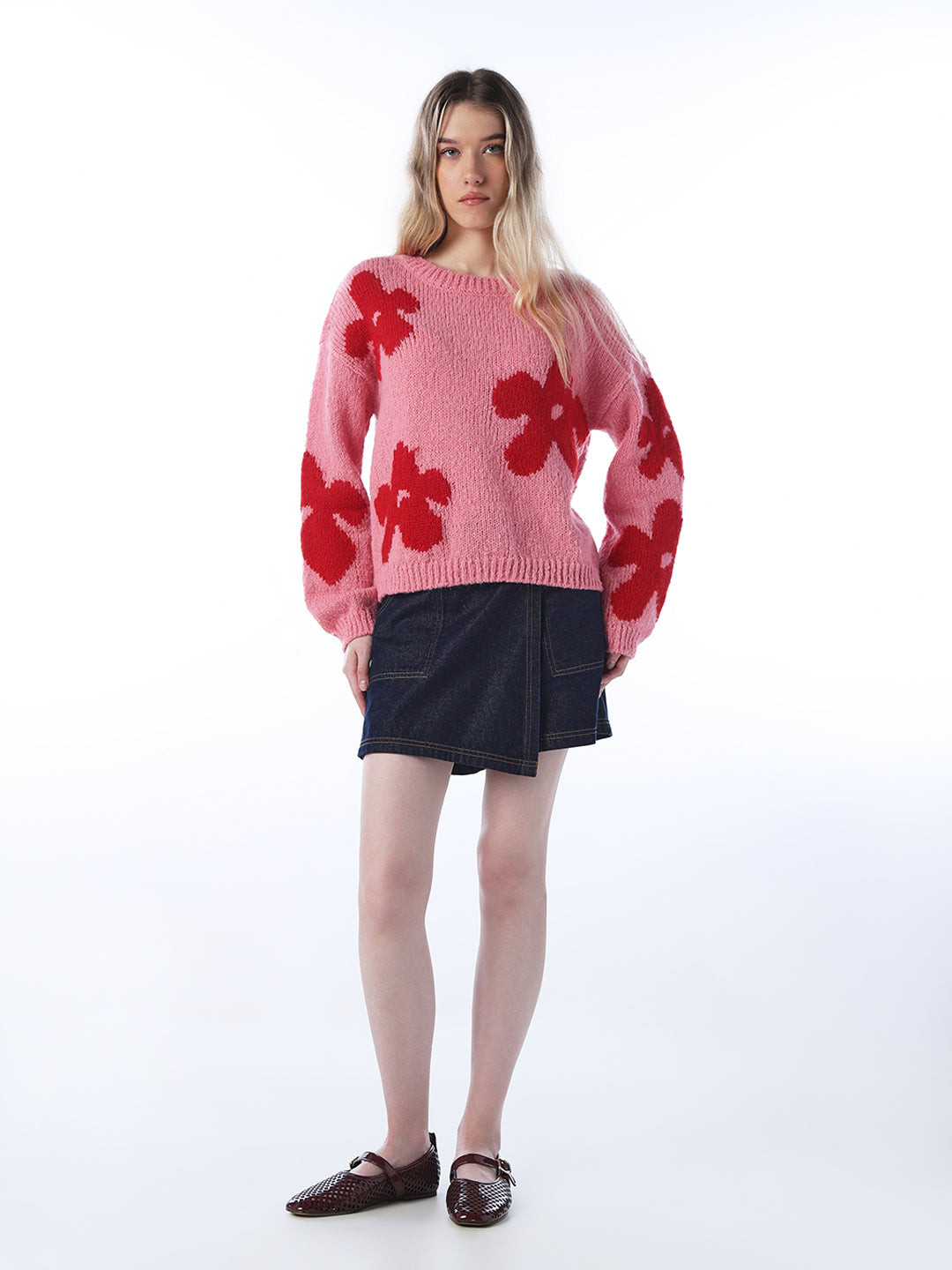 Floral Rib-Knit Pullover