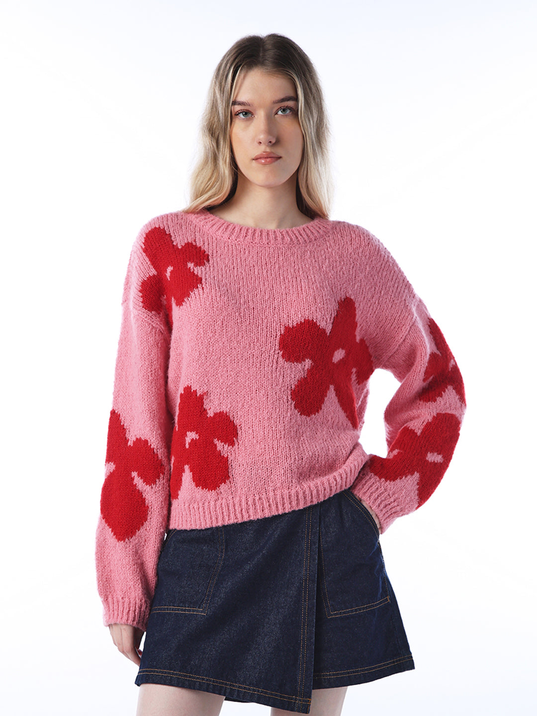 Floral Rib-Knit Pullover