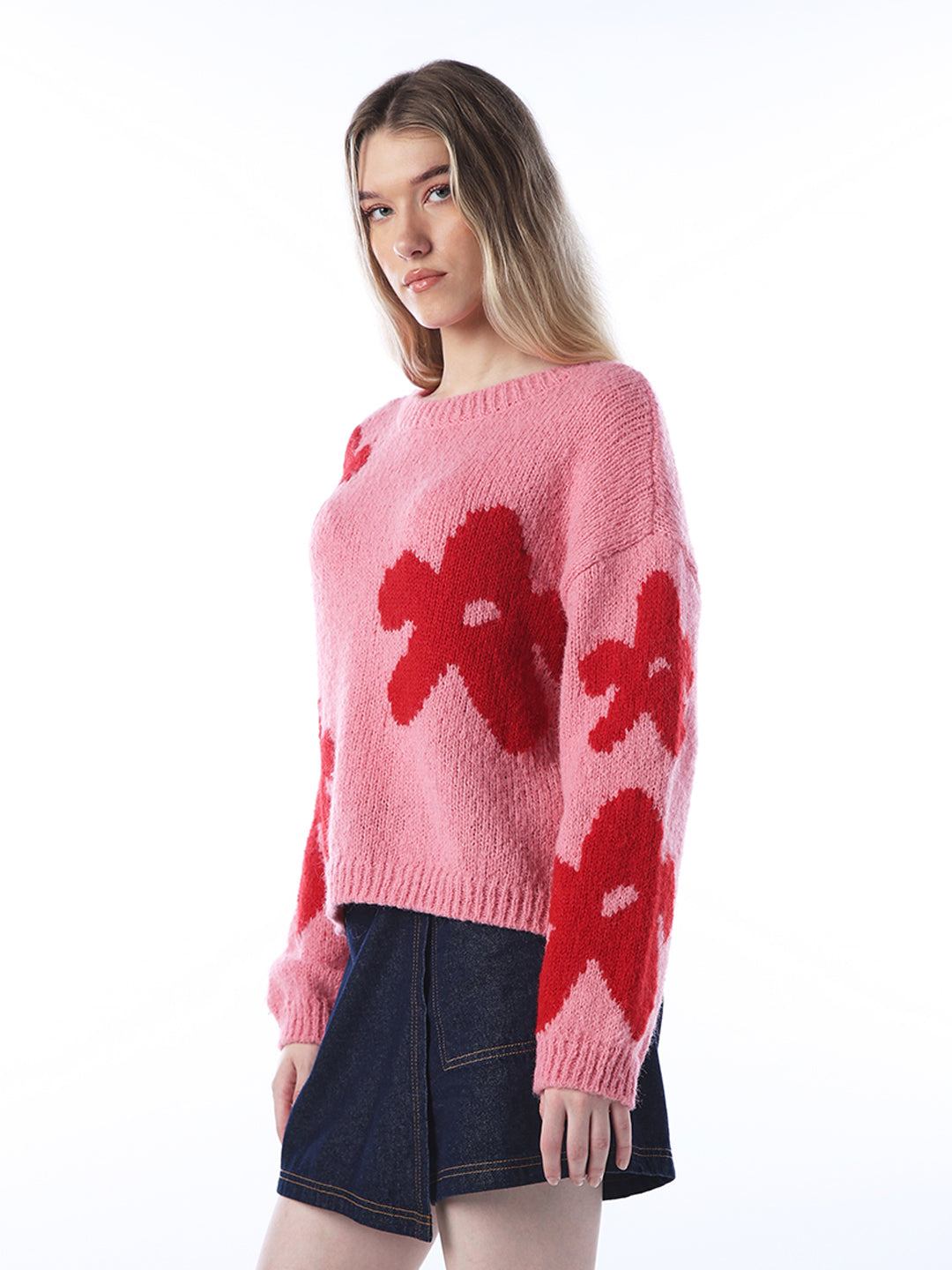 Floral Rib-Knit Pullover