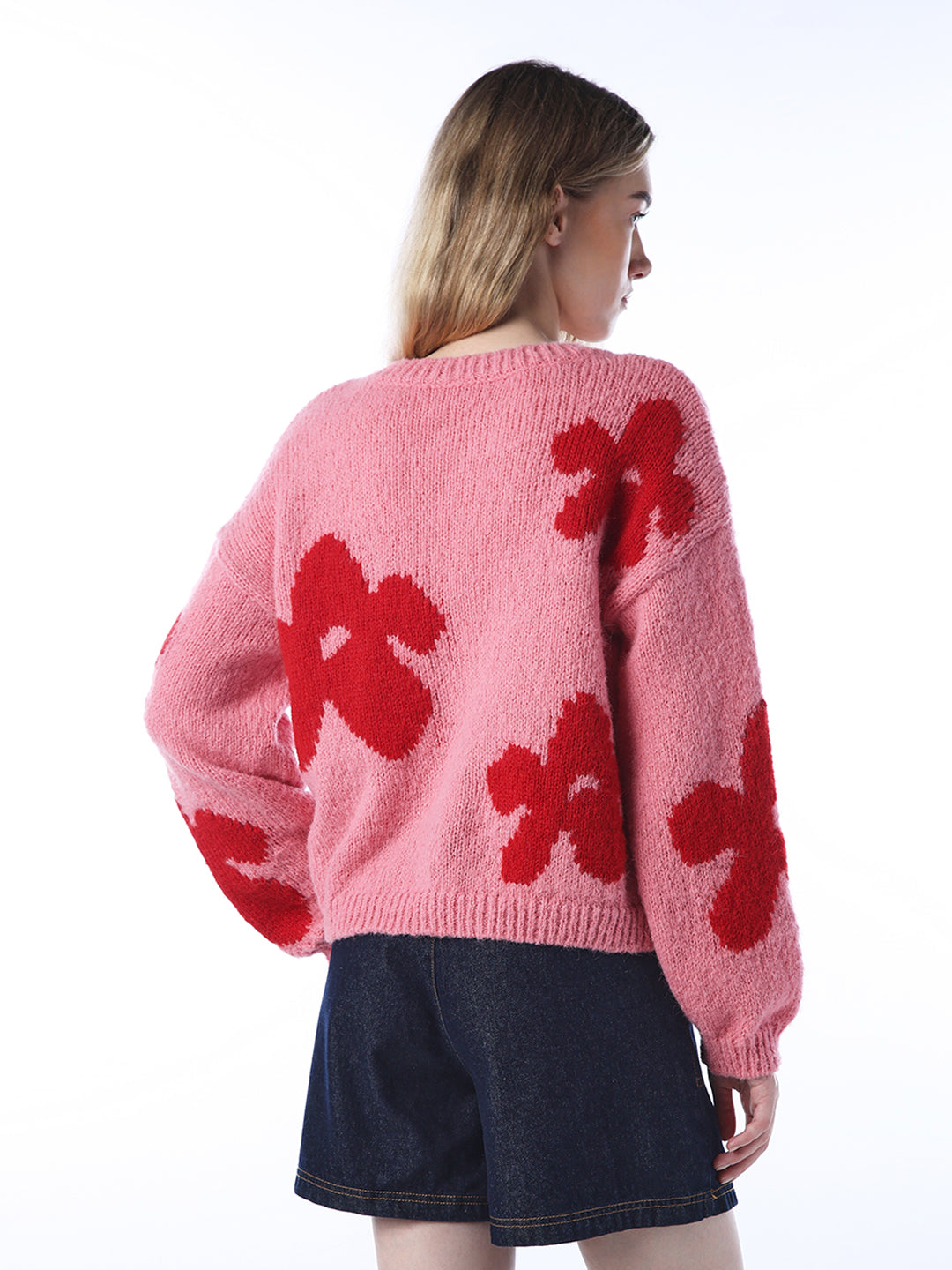 Floral Rib-Knit Pullover