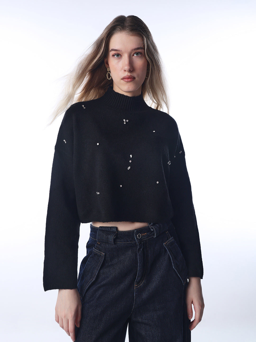 Embellished High Neck Pullover