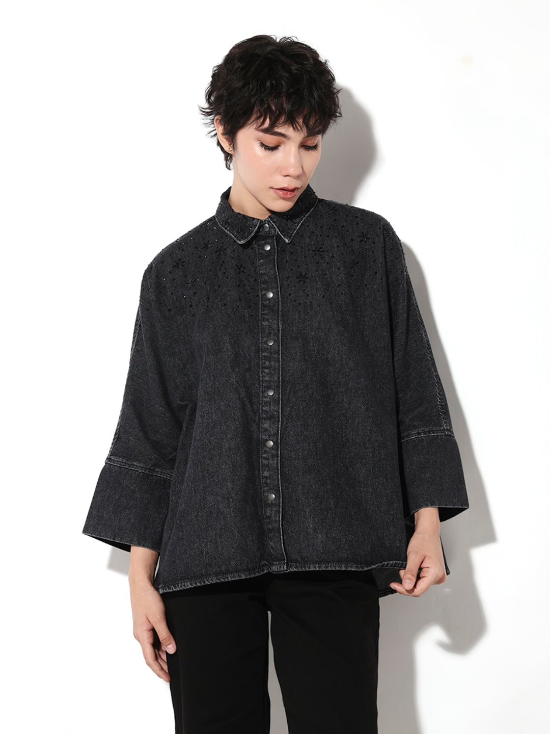 Black Embellished Loose Fit Shirt