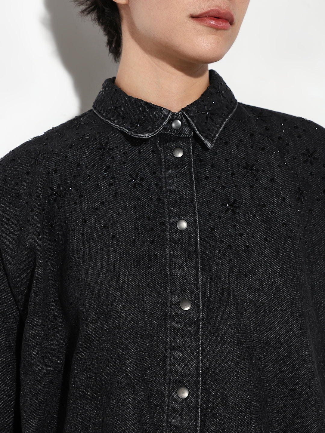 Black Embellished Loose Fit Shirt