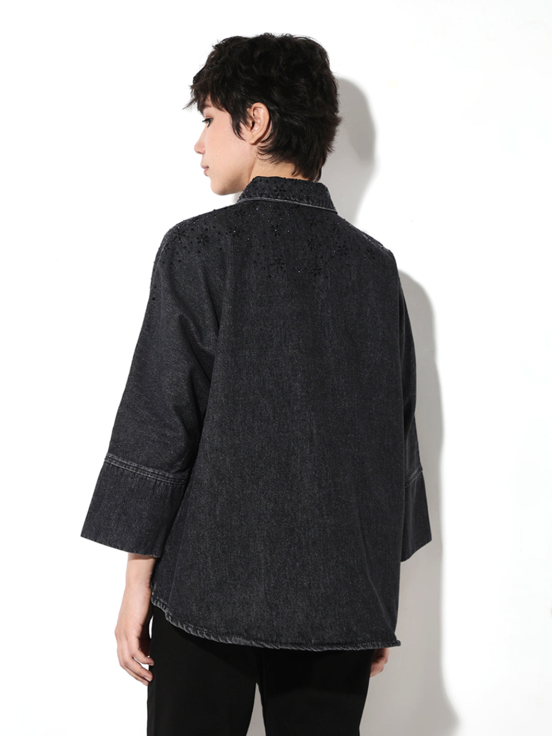 Black Embellished Loose Fit Shirt