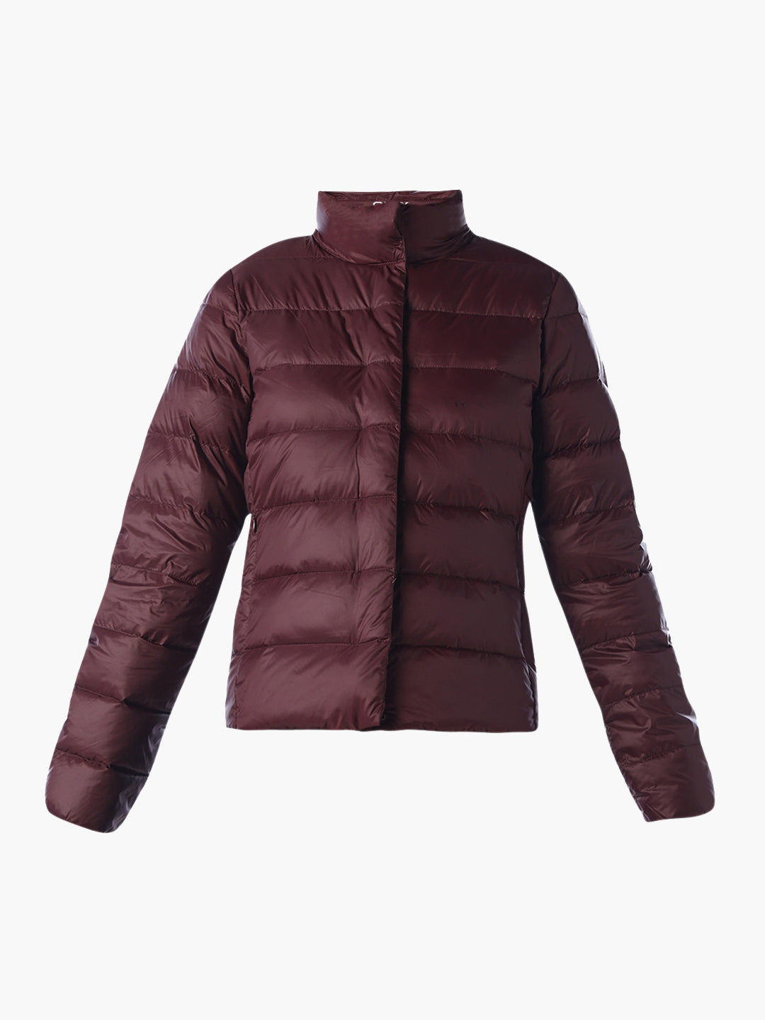 Quilted High Neck Puffer Jacket - Brown