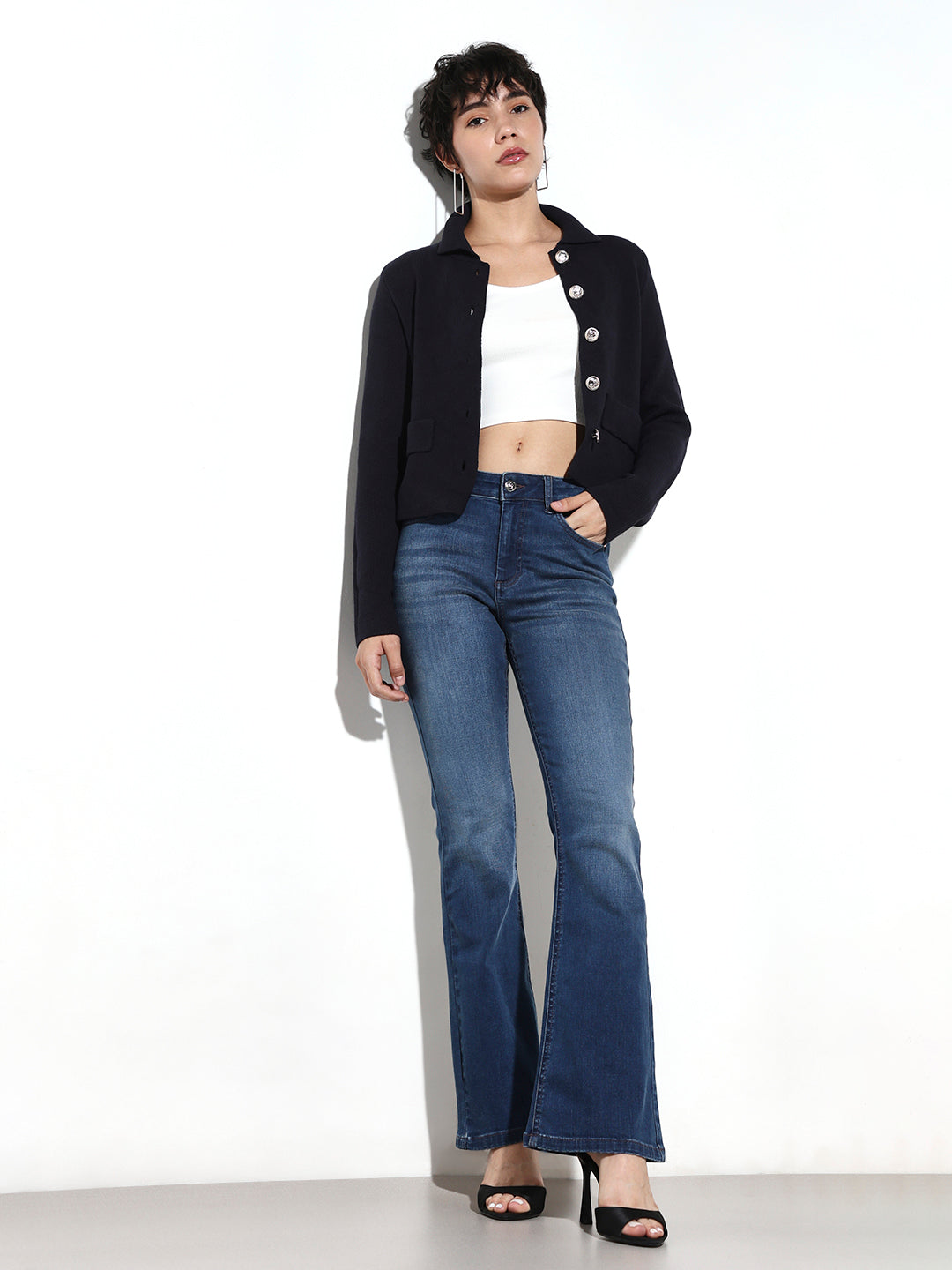 Blue Mid Rise Flared Jeans