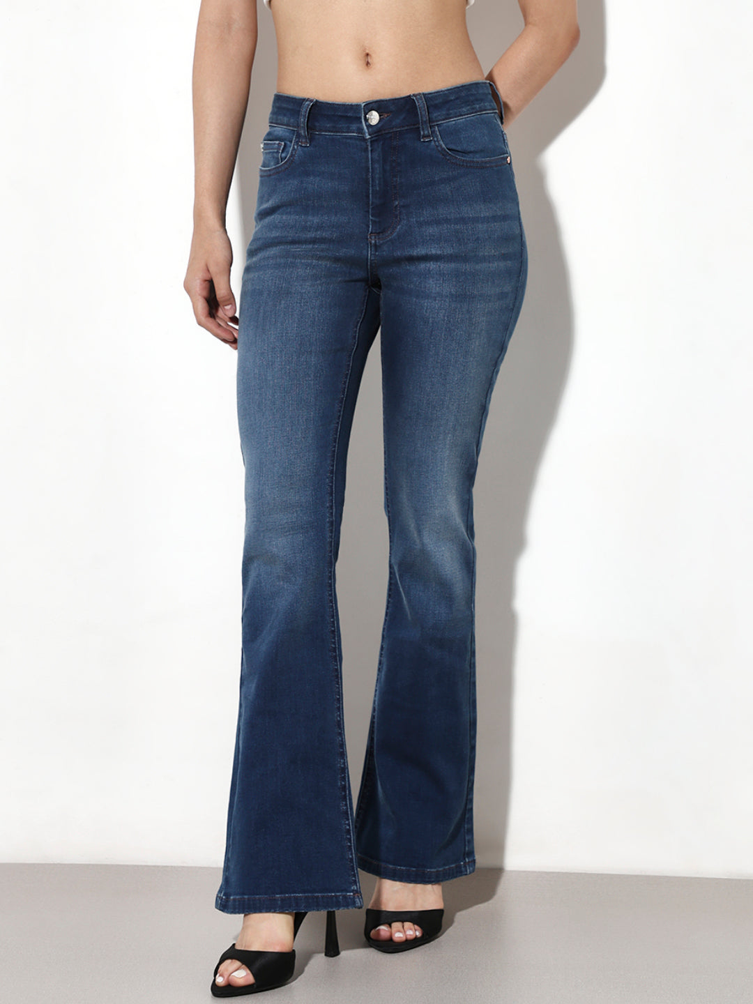 Blue Mid Rise Flared Jeans