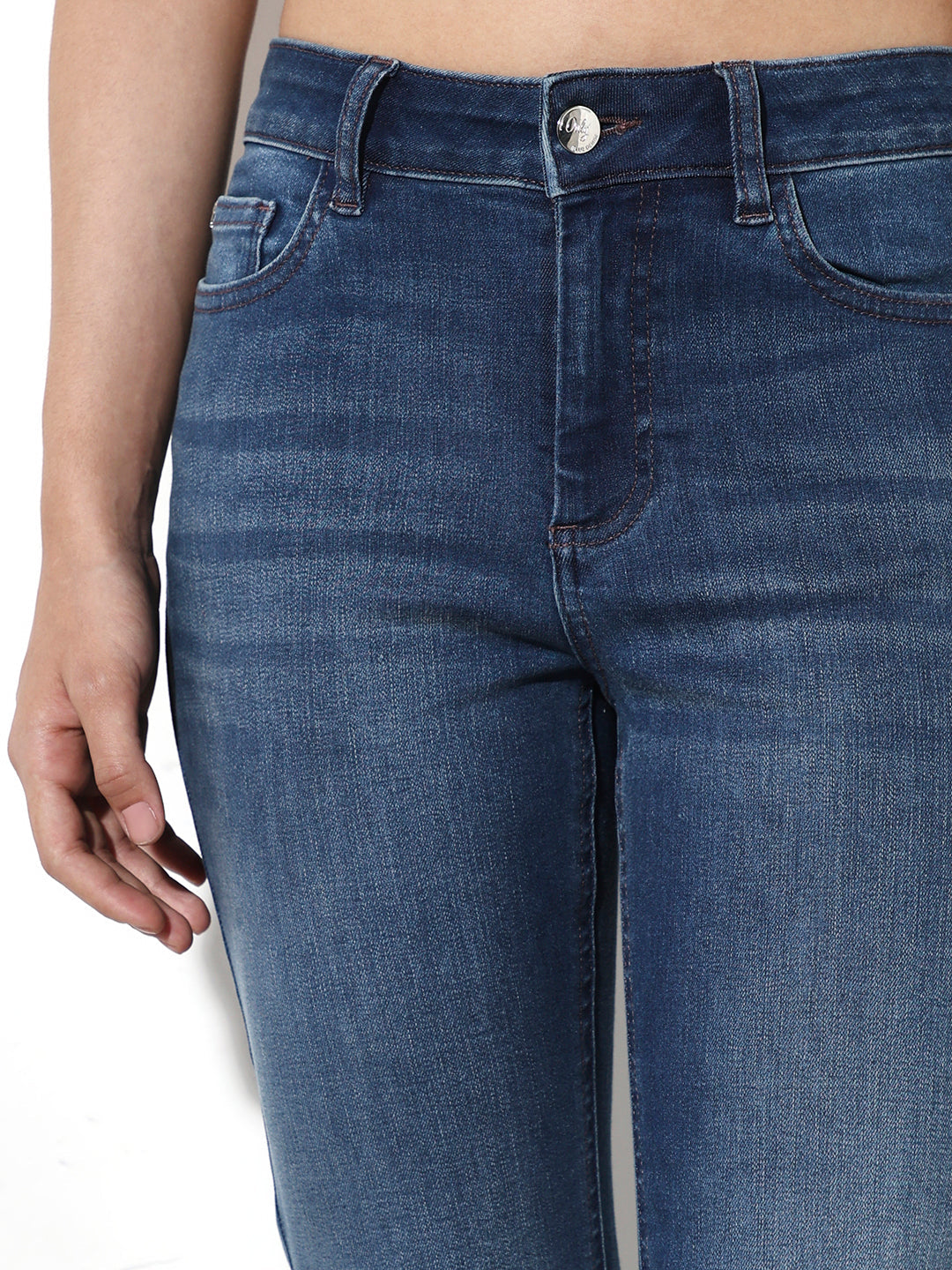 Blue Mid Rise Flared Jeans