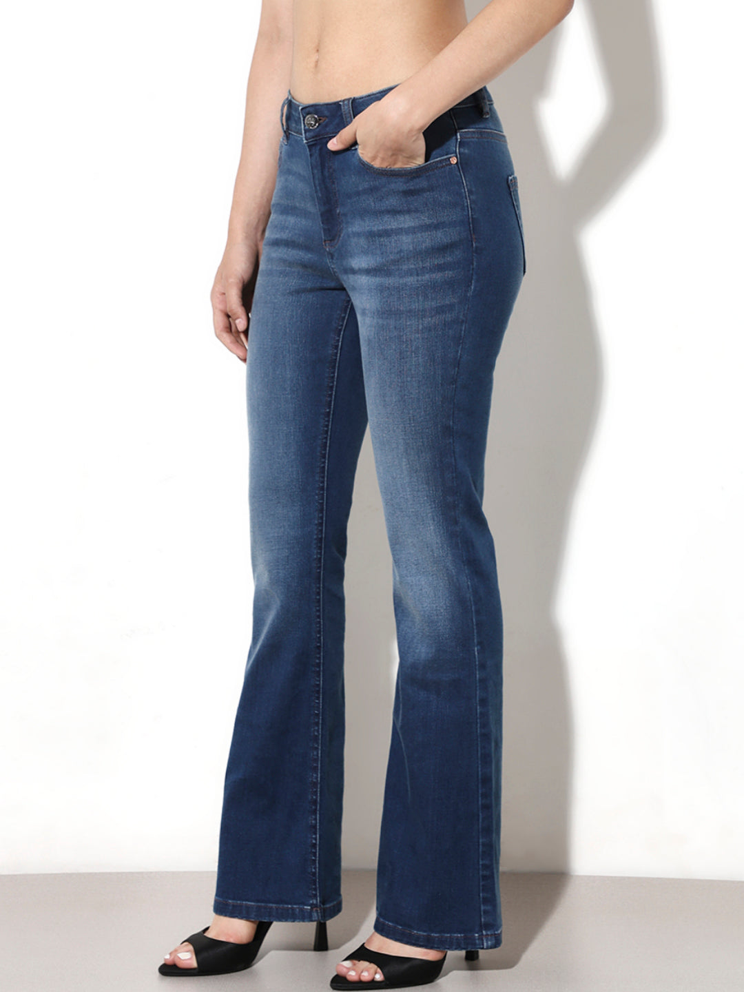 Blue Mid Rise Flared Jeans