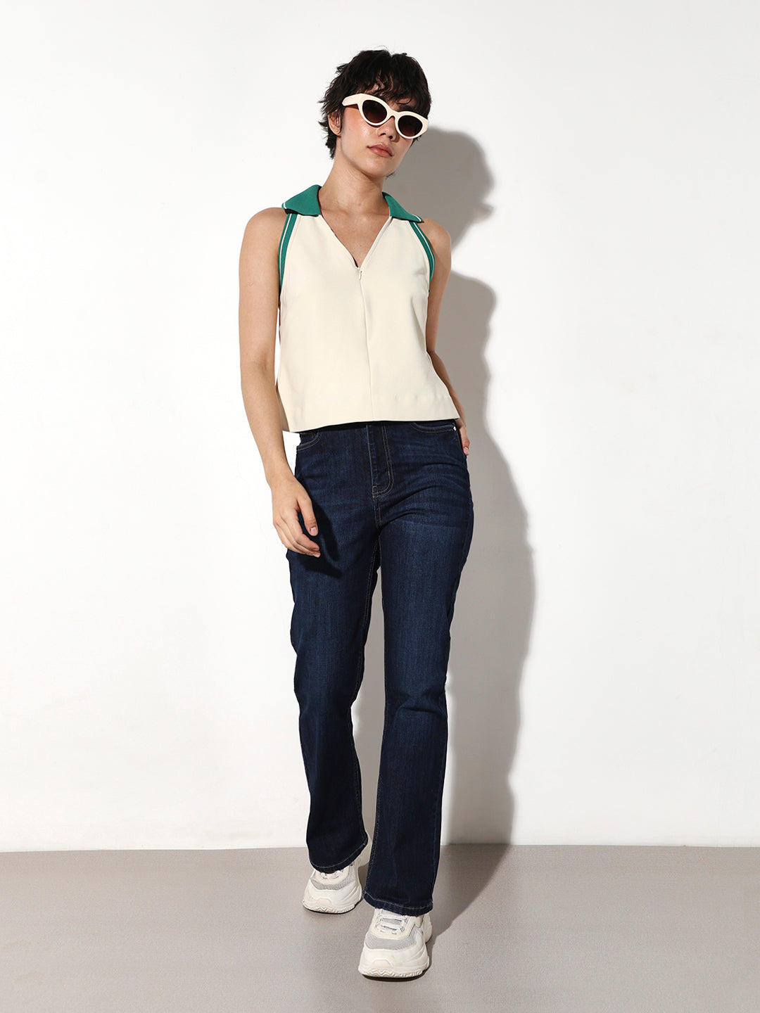 Flared High Rise Jeans - Dark Blue