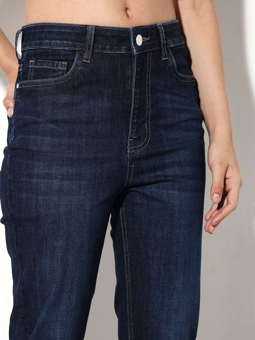 Flared High Rise Jeans - Dark Blue