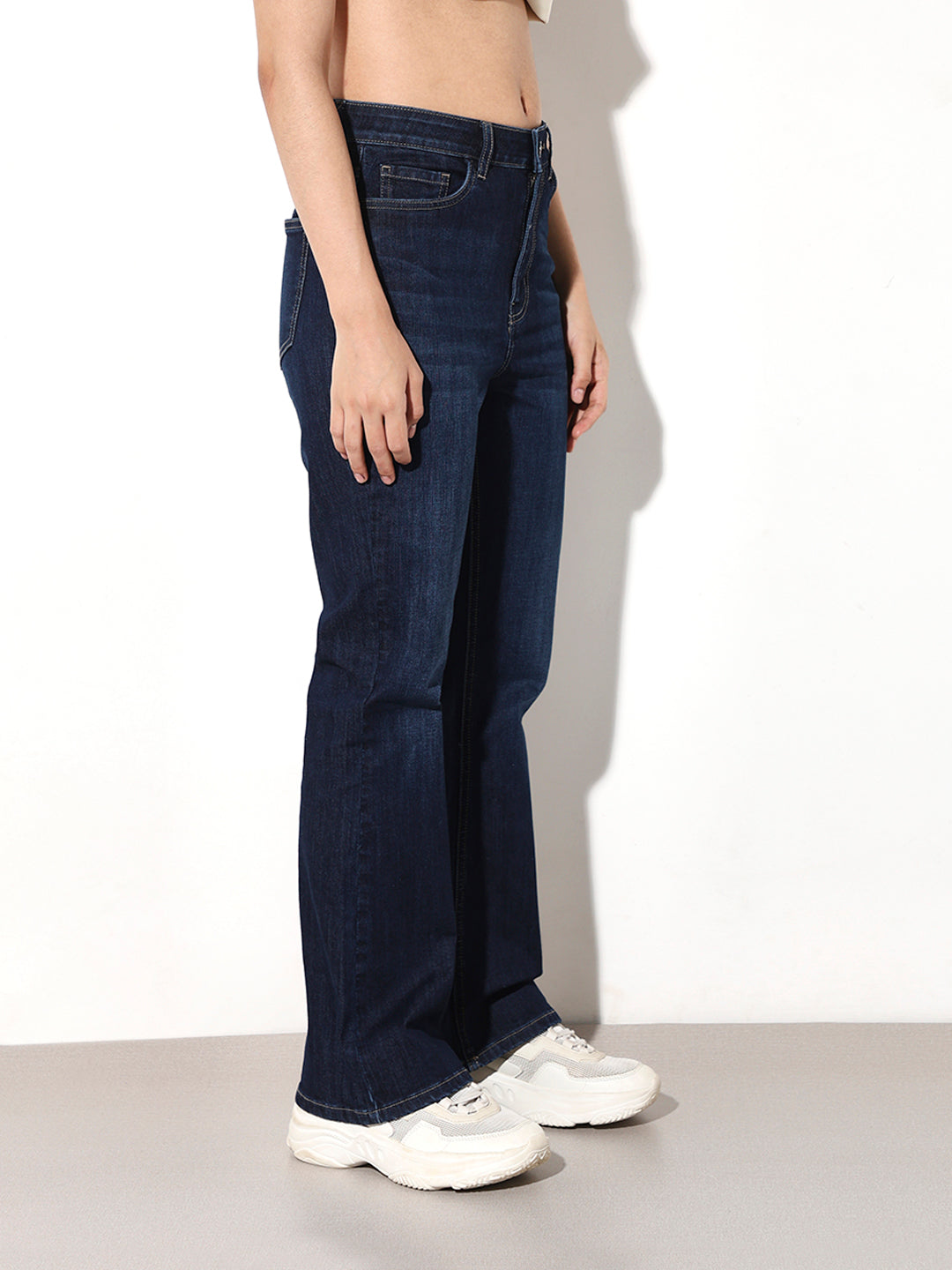 Flared High Rise Jeans - Dark Blue