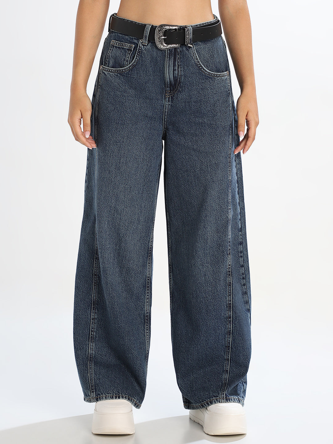 Dark Blue High Rise Wide Leg Jeans
